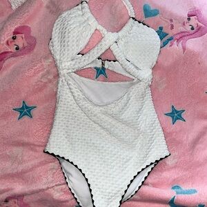 3 for 10 Elegant White Textured Women Swim One Piece